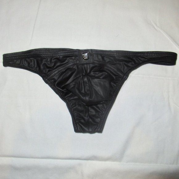 NWT Gregg Homme Crave Black Faux Leather Thong, Size S - Picture 1 of 6